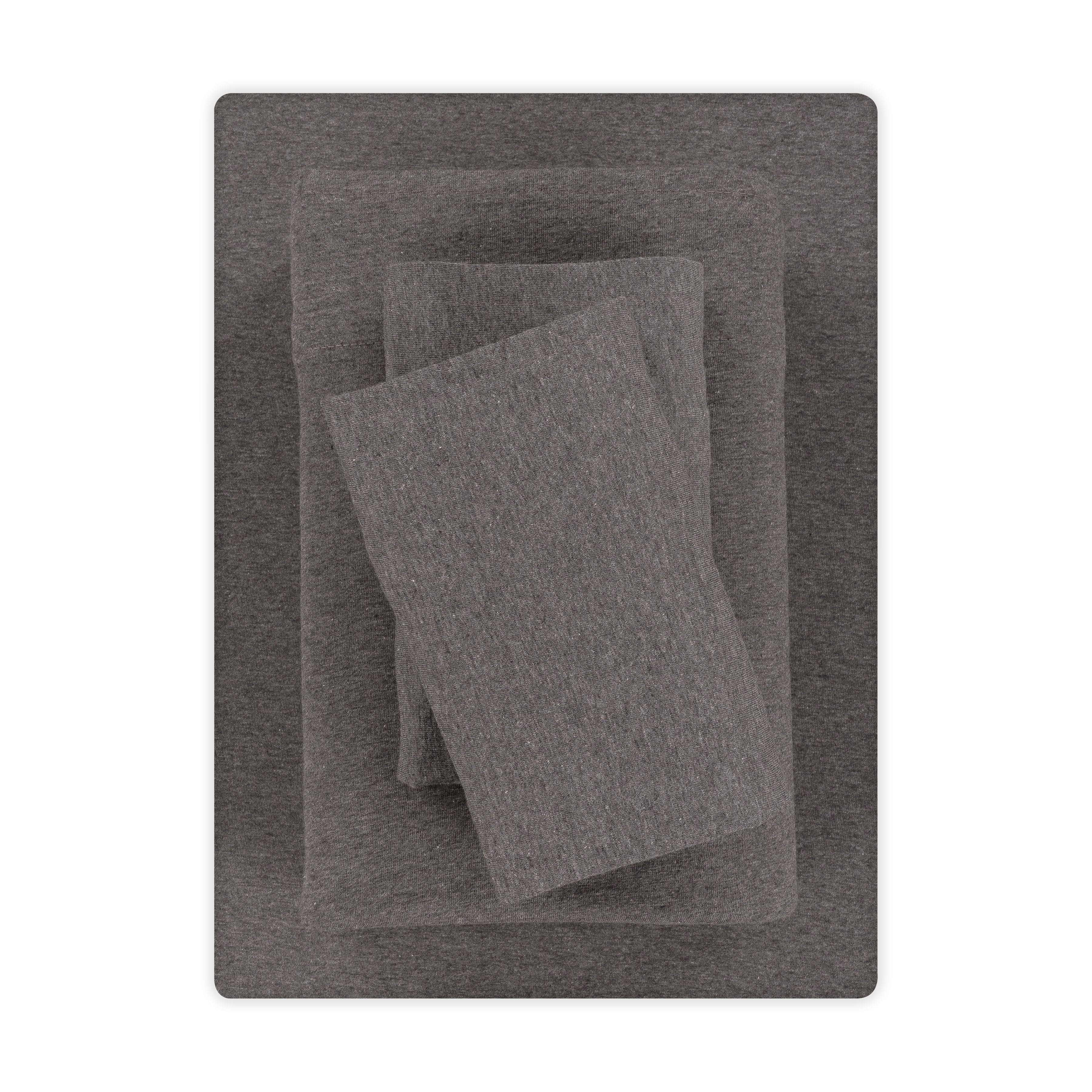 Mainstays Cotton Rich Extra Soft Jersey Bed Sheet Set, Queen, Charcoal, 4 Pieces